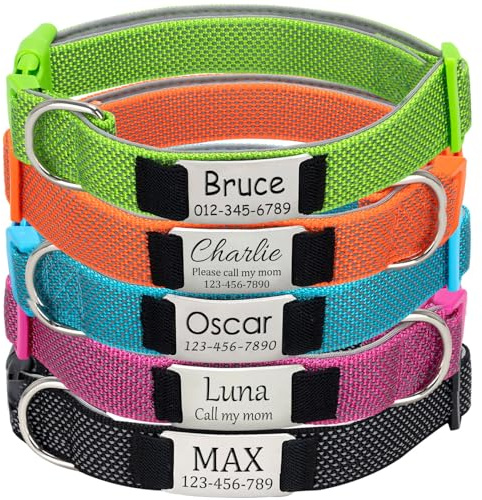 Hundehalsband Personalisiert mit Namen - Hundemarke mit Gravur, Reflektierend Gepolstertes Halsband Hund Verstellbar für Kleine/Mittlere/Große Hunde