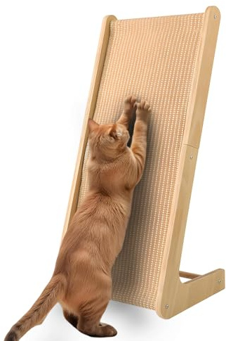 Kratzbrett Katze,WideSmart Sisal-Katzenkratzbau,69 cm hohe L förmige Kratzpappe für Katzen,Massivholz Buche & Natürliche Sisal Kratzsäule Katze,Katzenkratzbrett für Wand und Ecke,Leichte Montage