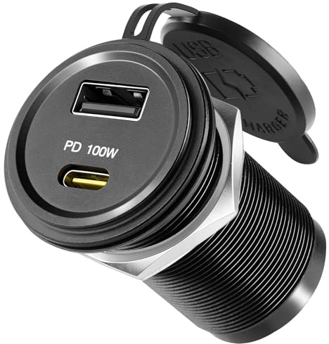 acegoo 12V USB-Uttag 100W PD & 18W QC, Husbil Aluminium Bärbar Dator USB-laddare USB-C Snabbladdning för Marin Båt Buss Motorcykel Lastbil RV ATV, utan LED 1 styck