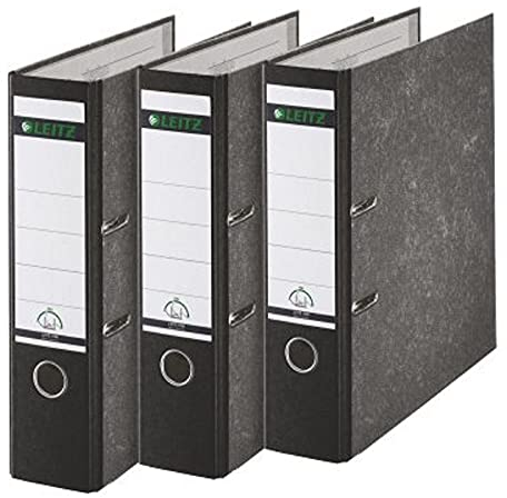 Leitz Qualitäts-Ordner, 3er-Pack, Wolkenmarmor-Papier, A4, 8 cm Rückenbreite, Schwarz, 310305095