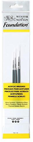 Winsor & Newton Pinceles para acrílico Foundation, set de 3 Unidades, sintéticos, pinceles redondos nº 1, 3 y 5