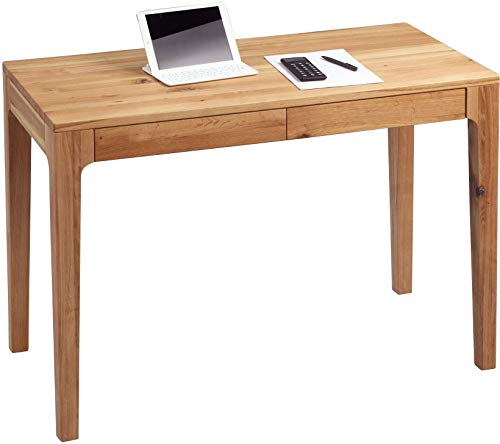 M2 Kollektion Kona – Hochwertiger Schreibtisch/Sekretär, 110x55x76 cm | Massivholz Wildeiche, geölt | 2 Schubladen mit Soft-Close | Ergonomisch, stabil & vielseitig | Pflegeleicht