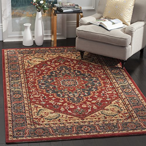 SAFAVIEH Mahal Collection Area Rug - 5'1 x 7'7, Navy & Red, Traditional Oriental Design, Non-Shedding & Easy Care, Ideal for High Traffic Areas in Living Room, Bedroom (MAH621C)