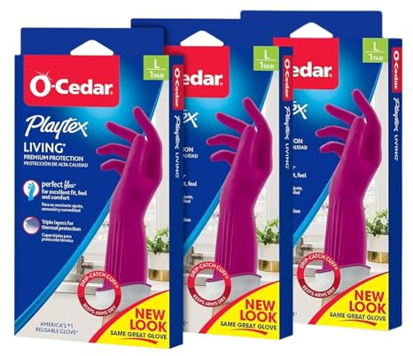 PLAYTEX Living Reusable Rubber Cleaning Gloves – Durable Household Gloves, Large, (Pack of 3)