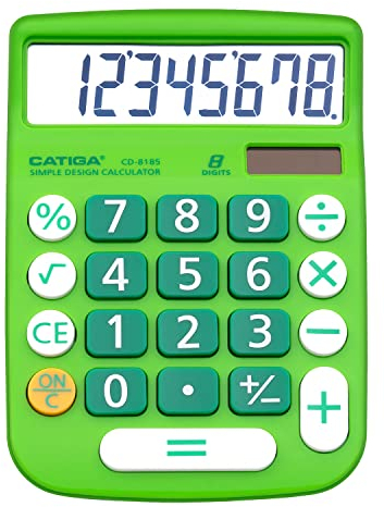 CATIGA 8-stelliger Tischrechner mit Solar- und Batteriebetrieb, gut lesbarem LCD-Display und großen Tasten – Ideal für Zuhause, Büro, Schule, Unterricht und Business, CD-8185