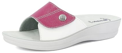 Ciabatte Donna a Fascia Colorata con Chiusura Regolabile a Strappo, Plantare Anatomico, Fucsia, 37