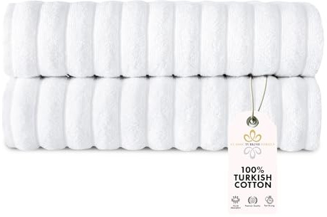 Classic Turkish Towels CTT Premium 2 Pack Bath Towels Set, Made with 100% Turkish Cotton, Spa & Hotel, Quick Drying Towels, Absorbent & Comfy | 27x54 (White)