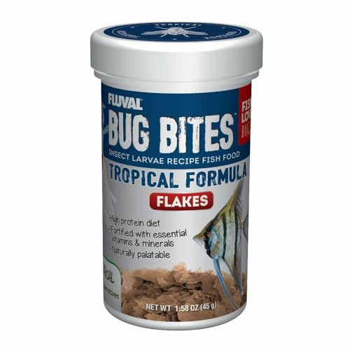 Fluval Bug Bites fiskfoder flingor, med insektslavar, för tropiska fiskar, 45 g