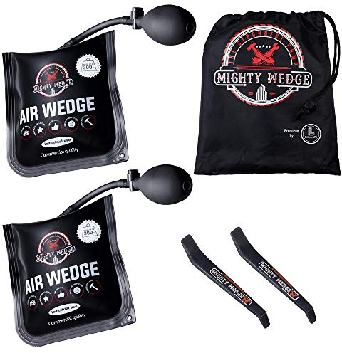 MIGHTYWEDGE Air Pump Wedge 5 Piece Kit - Inflatable Lifter Tool Each for Car, Door, Window, Shower Fittings - 2 Shims, 2 Pry Crowbars & 1 Drawstring Bag - 16.5 cm x 15 cm Together 300kg Lift Capacity