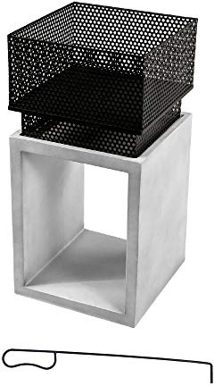 Teamson Home Jardín, Brasero de Leña de Cilindro, Hoguera para Leña, Meubles De Exterior, Chimenea de Metal, Calentador De Hoguera, Quemador de Leña con Atizador y Almacenamiento, Gris/Negro
