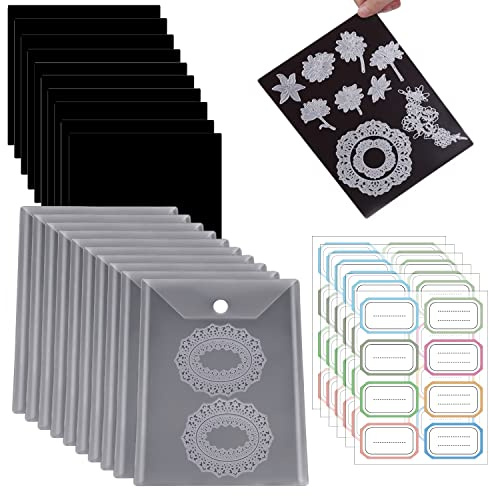 26 Stück/Set 10Gummi-Magnetbögen, 0,5 mm Dicke, mit 10 transparenten Stempel-Aufbewahrungstaschen, 6 offen 48 Etiketten Aufkleber, Stanzformen, Schablonen-Organizer für Kartenherstellung