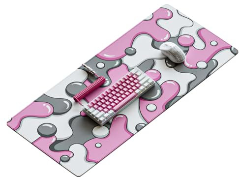 Kraken Keyboards DRIP Tapis de souris de jeu XXL rose et blanc, tapis de souris professionnel rose et noir, 91,4 x 40,6 cm d'épaisseur, XXL étendu (quartz)