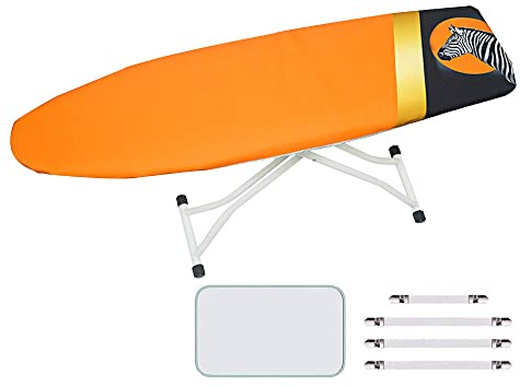 Treer Baumwollbezug Bügelbrettbezug für Dampfbügeleisen mit 4 Clips, Weich 3D Drucken 140x50cm Bügeltischbezug mit Kordelzug Komfort Polster Bezug für Bügeltisch (1 Oranges Zebra)