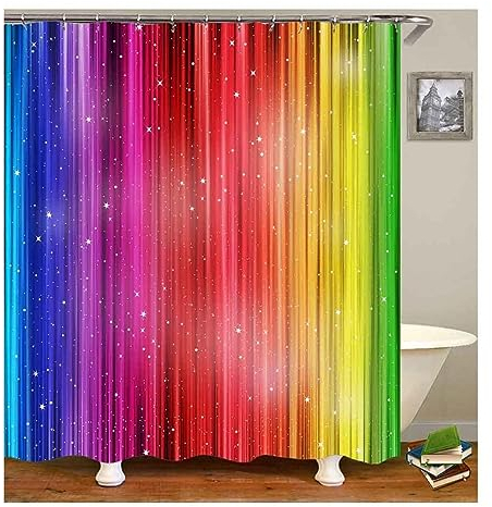 Homxi Duschvorhang Ösen,150 W x 180 H cm,Duschvorhang Mehrfarbig Streifen Duschvorhang Polyester Duschvorhang Ringe Weiss
