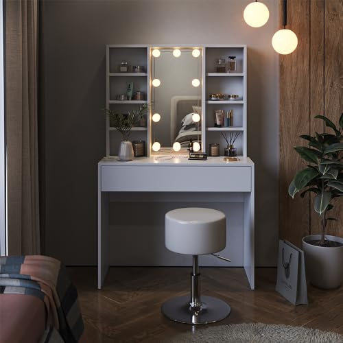 Vicco Schminktisch Alexa, Weiß, 93 cm mit LED Beleuchtung, Schafft sofort EIN aufgeräumtes Beauty-Setup