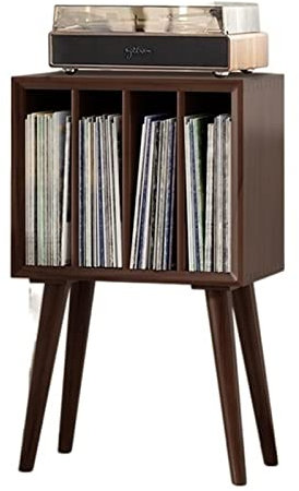 CD Halter Plattenspieler-Ständer, Schallplatten-Aufbewahrungsschrank, Plattenspieler-Ständer mit 4 Fächern und Holzbeinen, Vinyl-Display-Aufbewahrungstisch for Schlafzimmer und Wohnzimmer DVD Halter (