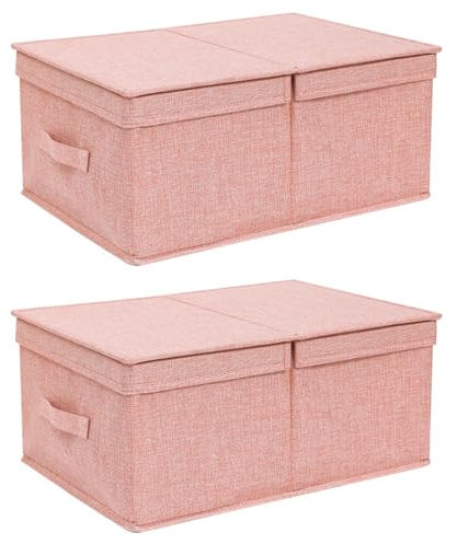 Xafrstyu 2er Set Aufbewahrungsbox Mit Deckel, Waschbar, Faltbox Aufbewahrungskorb, Aufbewahrungs Extra Groß Und Stabil, 41x24x17 cm, für Spielzeug Kleidung Handtücher Datei Bücher (Rosa)