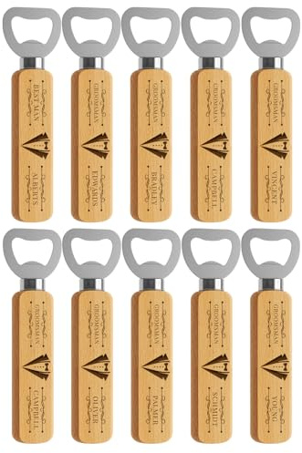 10Pezzi Apribottiglie in legno personalizzato, regalo per il testimone di nozze, regalo inciso per il padre, il nonno, il barista, motivi e testo personalizzati.Maniglia in legno.