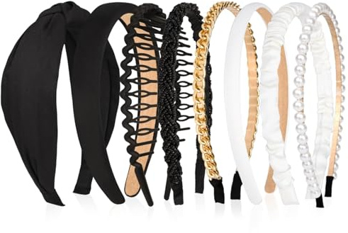 Yamobi Juego de 8 Piezas de Diademas para Mujeres, Banda Para el Cabello con Perlas, Diadema en Zigzag, Cintas de Cabello con Perlas, Diademas de Plástico para Niñas Mujeres
