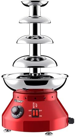 WEIZIIA Commercial Chocolate Fountain Machine, Chocolate Melting Heating Machine, 230W Electric Chocolate Fondue Fountain, 30℃~110℃ Adjustable Temperature, Melts Chocolate Queso,Red-4tier