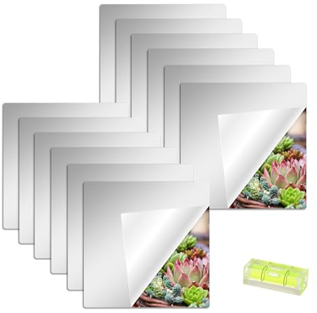 GALOZZOIT Självhäftande kakelspegel spegel för limning, akrylspegel HD-spegel flexibla spegelfilmer spegelklistermärken för vägg skola hem vardagsrum badrum sovrum (12, 30 x 30 cm)