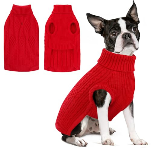 AOFITEE Hundepullover Grosse Hunde, Warm Hunde Pullover Weihnachten Rot L | Winter Hundepulli Strickpullover Weihnachtspullover, Warm Pullover für Kleine Mittlere Groß Hunde