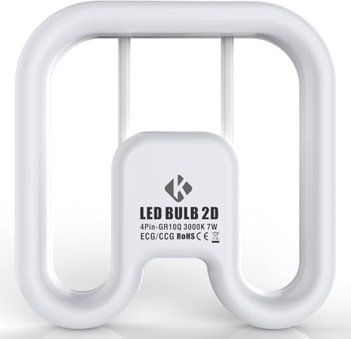 KENIU Plug & Play LED Bathroom Light Bulbs GR10q 4-Pin 950lm,7w Replacement 2D 3500k 16w CFL, Works with ECG/CCG ballasts,Instant Start,Flicker-Free 50000h (3000K/Warm White)