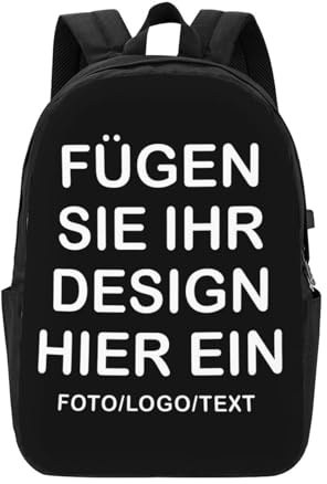 Personalisierter Rucksack für Erwachsene – Mit Text, Bild, Foto oder Logo selbst gestalten – Leichter Rucksack für Schule, Reisen, Camping – Für Mädchen & Jungen