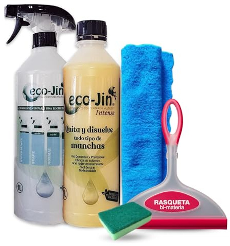 Eco-Jin Pack INTENSE | Difusor | Rasqueta Limpia Cristales | Bayeta Microfibra | Estropajo Con Esponja | Limpiador Multiusos