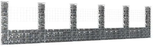 Gecheer Gabion basket U-shape with 6 iron columns 620x20x150 cm Home Fence Model151286