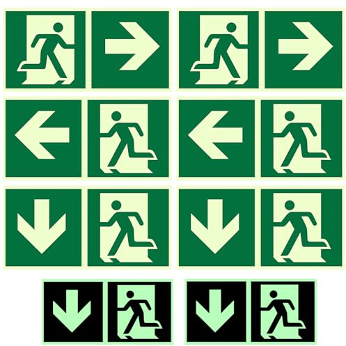 6 PCS Notausgangsschild Nachleuchtend,Schild Notausgang,Fluchtwege Schilder | Rettungsschild Reflektierend,Fluchtwegschilder Nachleuchtend,Fluchtwegpfeil Selbstklebend,Notleuchte AufkleberRettungswege
