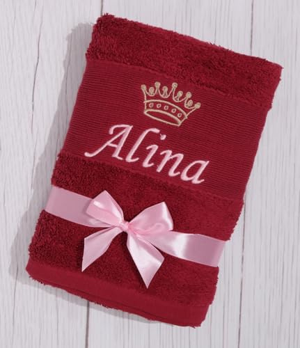 BotoHome Personalisiertes Saunatuch 100x150 cm Bordeaux – 100% Baumwolle, 500 g/m² Premiumqualität, mit Name & Motiv Bestickt, weich & saugfähig (Weinrot, 100 x 150 cm + Motiv)