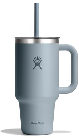 Hydro Flask – Travel Tumbler 946 ml (32 oz) with Clear Press-in Straw Lid – Stainless Steel – Double Wall Vacuum Insulated – Splash Resistant – Shale Gray