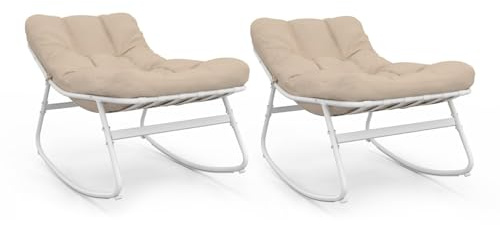 IDMarket - Lot de 2 fauteuils de Jardin à Bascule Arona Blanc Coussin Beige