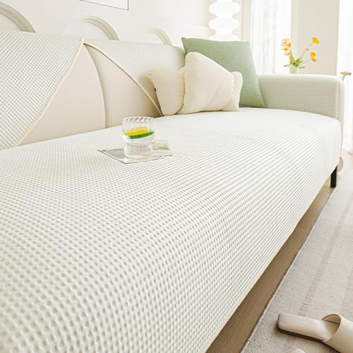 Generisch Couch üBerzug Sofa üBerzug, Summer KüHlende Sofadecke rutschfest, 1-4 Sitzer Anti Scratch Sofaschoner, Universell FüR L Form Ecksofa Wohnzimmer(White,90x180cm)
