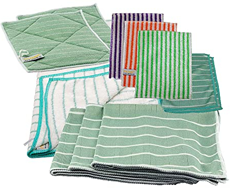 Mega Set di Panni in Bambù, per una pulizia di vetro e finestre senza aloni. Include un panno per asciugare, panni di pulizia piccoli e grandi e 3 Panni di bambù