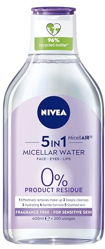 NIVEA MicellAIR 5 Stück Skin Breathe Mizellenwasser (400ml), 3-in-1 Sensitive Make Up Entferner Mizellenreinigungswasser Sanfte Feuchtigkeitspflege für Frauen