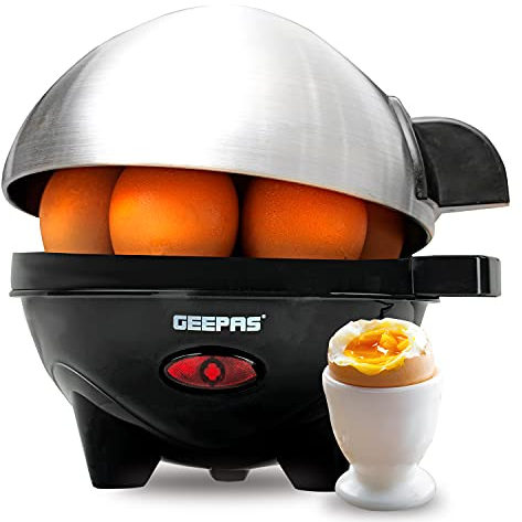 Geepas 3-in-1 Egg Boiler Poacher, 350W | Electric Egg Cooker & Omelette Maker, Vegetable Steamer | Poaching Bowl, Measuring Cup with Egg Piercer | Up to 7 Egg Capacity, Soft Medium & Hard-Boiled Eggs