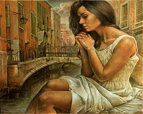 YEESAM ART DIY Ölgemälde Malen nach Zahlen Erwachsene Kinder, Traurige Frau Venedig Stadt Zahlenmalerei ab 5 Öl Wandkunst (Venedig, ohne Rahmen)