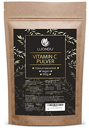 Vitamin C Pulver hochdosiert 500g Natürliches Calciumascorbat aus pflanzlicher Fermentation & gepuffert (pH-neutral, säurefrei und magenschonend) - Laborgeprüft - Vegan - Ohne unerwünschte Zusätze