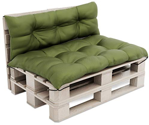 MOLTICO Palettenkissen Palettenauflagen Wasserdicht - Indoor und Outdoor - Set 2X: Sitzkissen 120x80x 14 cm und Rückenkissen 120x40x 14 cm - Grün