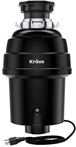 Kraus KWD100-100MBL WasteGuard 1 HP Continuous Feed Garbage Disposal with Ultra-Quiet Motor for Kitchen Sinks with Power Cord and Flange Included, Matte Black