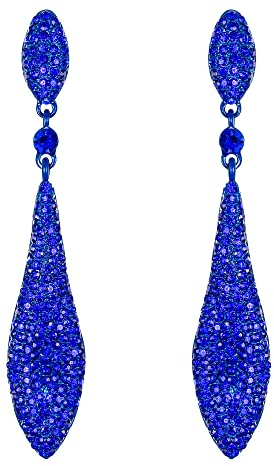 EVER FAITH Damen Ohrringe österreichische Kristall Doppelt Wassertropfen Ohrhänger Ohrstecker Ohr Schmuck Blau Schwarz-Ton