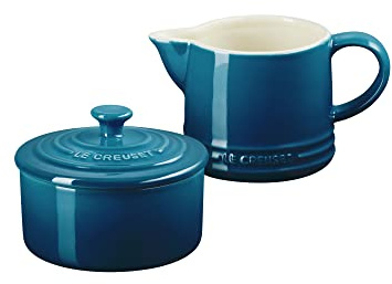 Le Creuset Stoneware Signature, Deep Teal Cream & Sugar Set, Cream: 300 ml, Sugar: 8oz