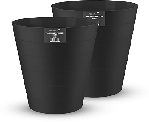 HOMESHOPA Plastic Waste Paper Bin Black, 2 Pack 6L Round Waste Basket Trash Can, Lightweight Rubbish Bin for Kitchen Bedroom Bathroom, Open-Top Design, Ourdoor Gargabe Container Dustbin