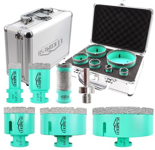 LEKOMESH Diamond Hole Saw Set 6pcs Tile Hole Saw Kit for Porcelain Tile Ceramic Marble Brick Concrete with 5/8-11 Thread(20/35/50/75/100mm+25mm Drilling Milling Bit)