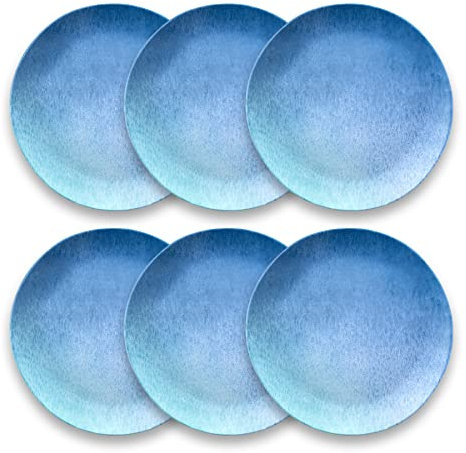 TarHong Abode Homewares Oceanic - Platos de ensalada ombré, 8.5 pulgadas, color azul degradado, melamina pura, interior/exterior, juego de 6