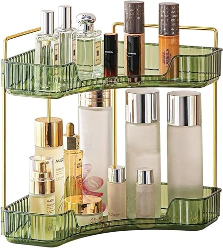 Organizador de Maquillaje, Organizador de Cosméticos, Organizador Perfume, Organizador de Bandeja de Cosméticos de Alta Capacidad para Baño (2 Capas, Verde)
