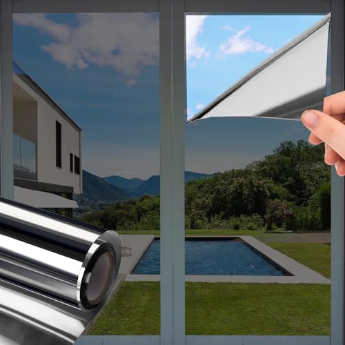 HEOMAITO Spiegelfolie für Fenster, ohne Zwerg, Hitze, Sichtschutz, Sonnenschutz, Fenster, Hitze, UV, Schutz der Privatsphäre (Schwarz, 90×400 cm)