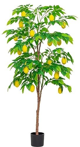 Árbol Artificial Plantas Artificiales Árbol artificial, Planta falsa de limón de 5 pies Limonero de imitación con maceta de cemento negro Limonero de plástico para la mesa de comedor de la sala de es